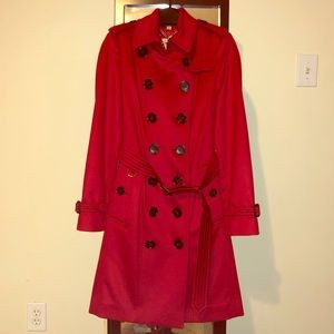 NWT Burberry 100% Cashmere Trench Coat Red US 4